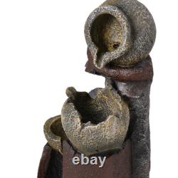 Outdoor Water Fountain with River Resin Rocks Decoration LED Light Electric Type