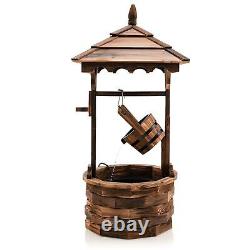 Outdoor Wooden Water Fountain Rustic Wishing Well Fountain with Electric Pump