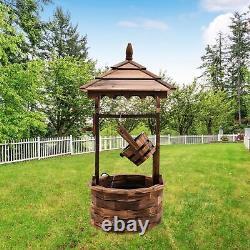 Outdoor Wooden Water Fountain Rustic Wishing Well Fountain with Electric Pump