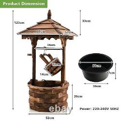 Outdoor Wooden Water Fountain Rustic Wishing Well Fountain with Electric Pump