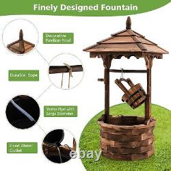 Outdoor Wooden Water Fountain Rustic Wishing Well Fountain with Electric Pump