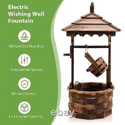 Outdoor Wooden Water Fountain Rustic Wishing Well Fountain with Electric Pump