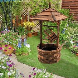 Outdoor Wooden Water Fountain Rustic Wishing Well Fountain with Electric Pump