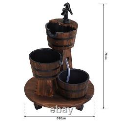 Outsunny Patio Wooden Water Fountain 3 Barrels Set with Pump for garden