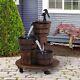 Outsunny Patio Wooden Water Fountain Feature 3 Barrels Electric Pump Wheels