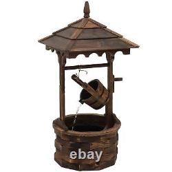 Outsunny Wood Garden Wishing Well Fountain Barrel Waterfall with Pump for Garden