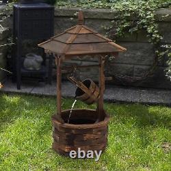 Outsunny Wood Garden Wishing Well Fountain Barrel Waterfall with Pump for Garden