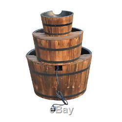 Outsunny Wooden Water Pump Fountain Cascading Feature Barrel 3 Tier Garden Deck