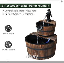 Outsunny Wooden Water Pump Fountain Cascading Feature Barrel Garden Deck 2 Tier