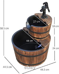 Outsunny Wooden Water Pump Fountain Cascading Feature Barrel Garden Deck 2 Tier