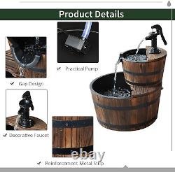 Outsunny Wooden Water Pump Fountain Cascading Feature Barrel Garden Deck 2 Tier