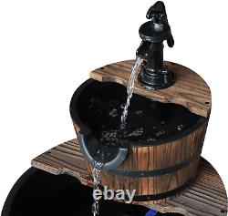 Outsunny Wooden Water Pump Fountain Cascading Feature Barrel Garden Deck 2 Tier