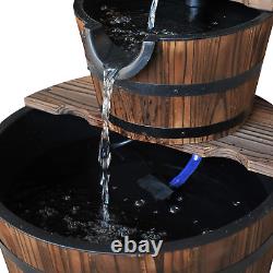 Outsunny Wooden Water Pump Fountain Cascading Feature Barrel Garden Deck 2 Tier