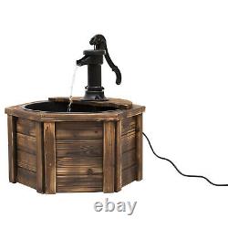 Outsunny WoodenElectric Water Fountain Garden Ornament withHand Pump Vintage Style