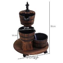 Patio Wooden Water Fountain 3 Barrels Set with Pump for Garden