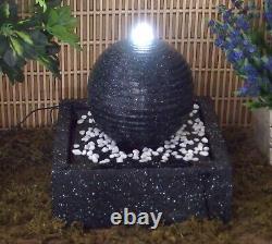 Patio and Flower Bed Solar Powered Black Ball Water Feature Fountain with Lights