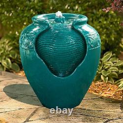 Peaktop Outdoor Garden Patio Teal LED Pot Water Fountain Feature YG0037A-UK
