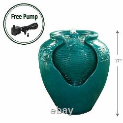 Peaktop Outdoor Garden Patio Teal LED Pot Water Fountain Feature YG0037A-UK
