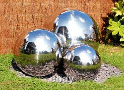 Polished Stainless Steel Sphere Water Feature Fountain Cascade Garden LEDs 40cm