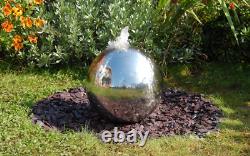 Polished Stainless Steel Sphere Water Feature Fountain Cascade Garden LEDs 40cm