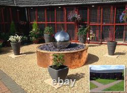 Polished Stainless Steel Sphere Water Feature Fountain Cascade Garden LEDs 40cm