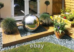 Polished Stainless Steel Sphere Water Feature Fountain Cascade Garden LEDs 40cm