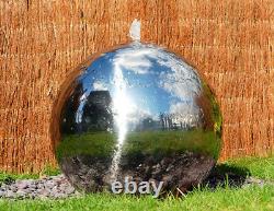 Polished Stainless Steel Sphere Water Feature Fountain Cascade Garden LEDs 45cm