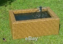 Pond Water Feature Fountain Patio Terrace Poly Rattan Brown Water Garden New