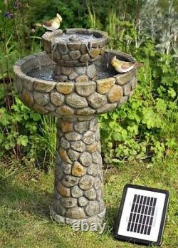 Primrose Cobbled Solar 2-Tier Bird Bath & Water Fountain 68cm UV Frost Resistant