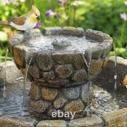 Primrose Cobbled Solar 2-Tier Bird Bath & Water Fountain 68cm UV Frost Resistant