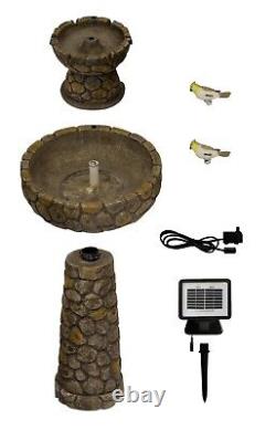 Primrose Cobbled Solar 2-Tier Bird Bath & Water Fountain 68cm UV Frost Resistant