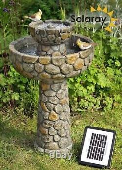 Primrose Cobbled Solar 2-Tier Bird Bath & Water Fountain 68cm UV Frost Resistant