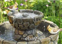 Primrose Cobbled Solar 2-Tier Bird Bath & Water Fountain 68cm UV Frost Resistant