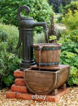 Primrose Pump and Barrel Water Feature with Lights Outdoor Garden Fountain 82cm
