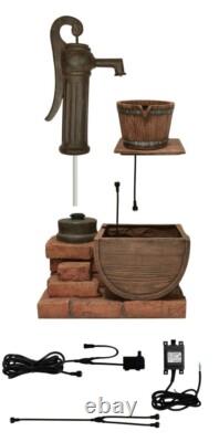 Primrose Pump and Barrel Water Feature with Lights Outdoor Garden Fountain 82cm