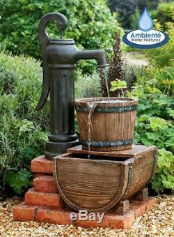 Pump & Barrel Vintage Style Water Feature Garden Fountain Outdoor