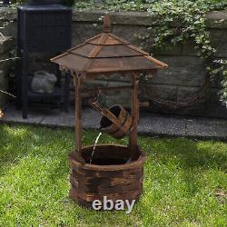 Retro Rustic Wooden Barrel Well Garden Fountain withPump Garden Outdoor Decor