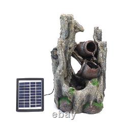 Retro Tree Log Fountain Solar LED Lights Garden Water Feature Polyresin Statues