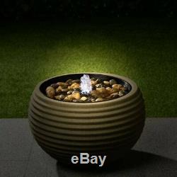 Ribbed Rib Effect Water Feature Natural Garden Light Up Decorative Fountain