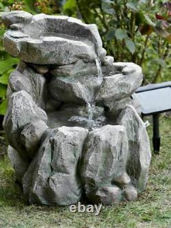 Rock Fall Fountain Garden & Patio Water Feature Solar Powered