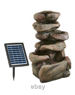 Rock Fall Fountain Garden & Patio Water Feature Solar Powered, Pump +LED Light