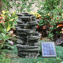Rock Fall Solar Water Feature Cascading LED Fountain Stone Statue Outdoor Garden