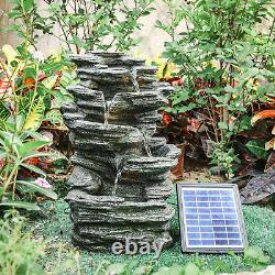Rock Fall Solar Water Feature Cascading LED Fountain Stone Statue Outdoor Garden