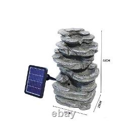 Rock Fall Solar Water Feature Outdoor Garden LED Fountain Cascading Waterfall UK