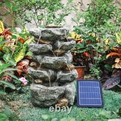 Rock Water Fountain Feature LED Lights Garden Stone Statue Solar Power Outdoor