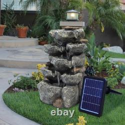 Rock Water Fountain Feature LED Lights Garden Stone Statue Solar Power Outdoor Rock Water Fountain Feature LED Lights Garden Stone Statue Solar Power Outdoor