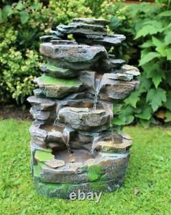Rocky Waterfall Tiered Outdoor Garden LED Light Fountain Water Feature Ornament