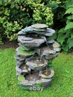 Rocky Waterfall Tiered Outdoor Garden LED Light Fountain Water Feature Ornament