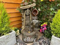 Rustic Jug Traditional Solar Powered Garden Water Feature, Outdoor Fountain