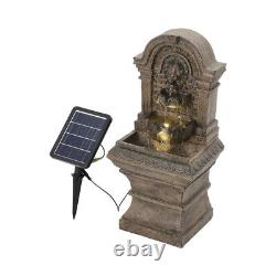 Rustic Lion Head Wall Fountain Water Feature with LED Lights for Garden Patio Deco